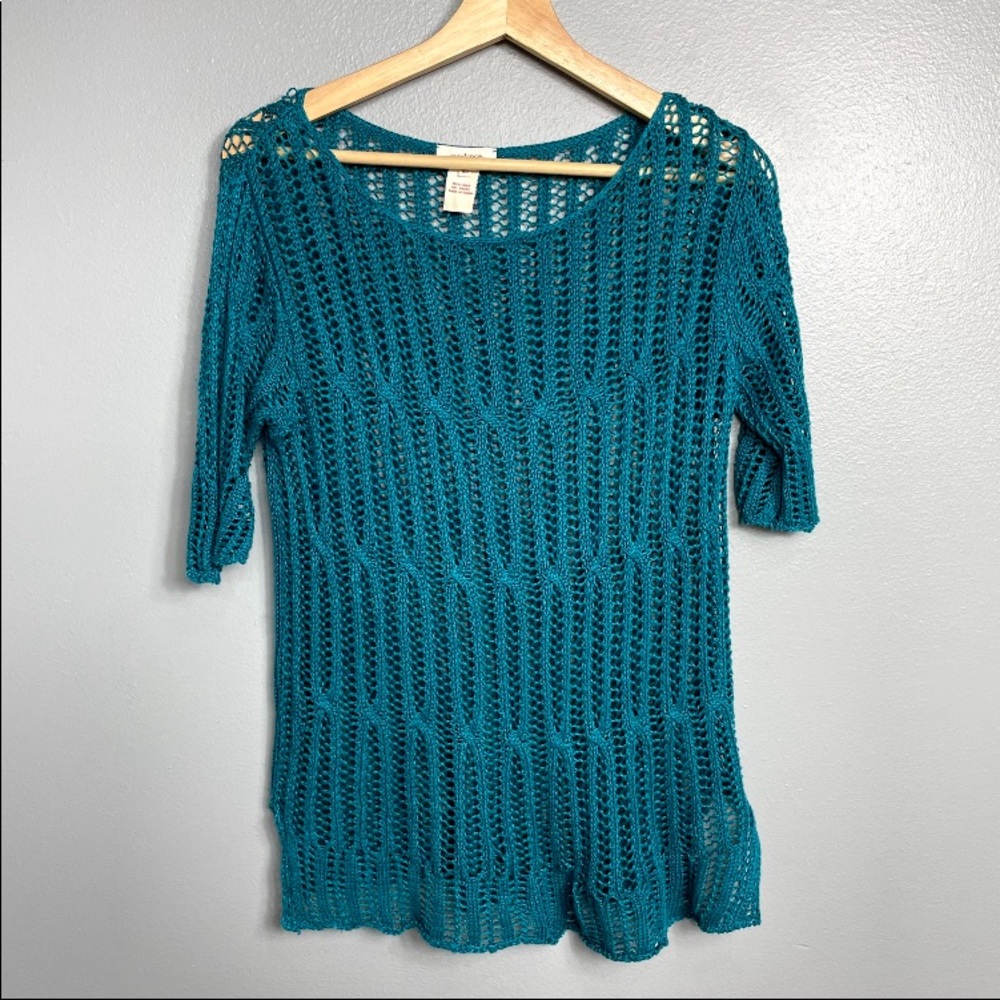 SUNDANCE Sea breeze Teal Linen Crotchet Top sz XS